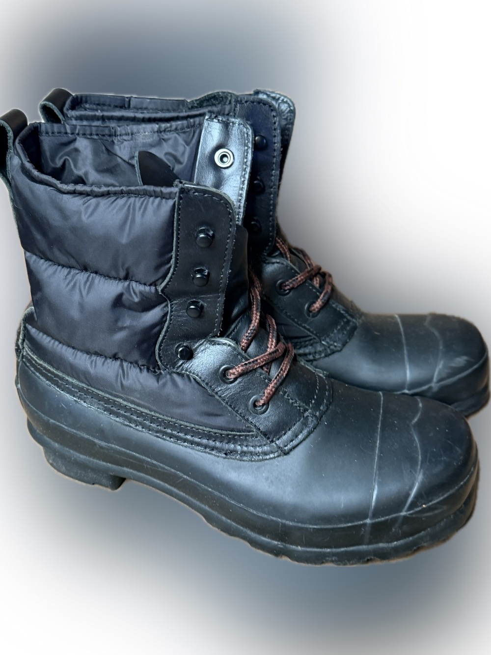 Hunter Black Leather Snow Boots